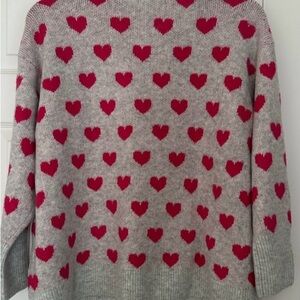 CeCe Heather Gray Sweater with Pink Heart Pattern